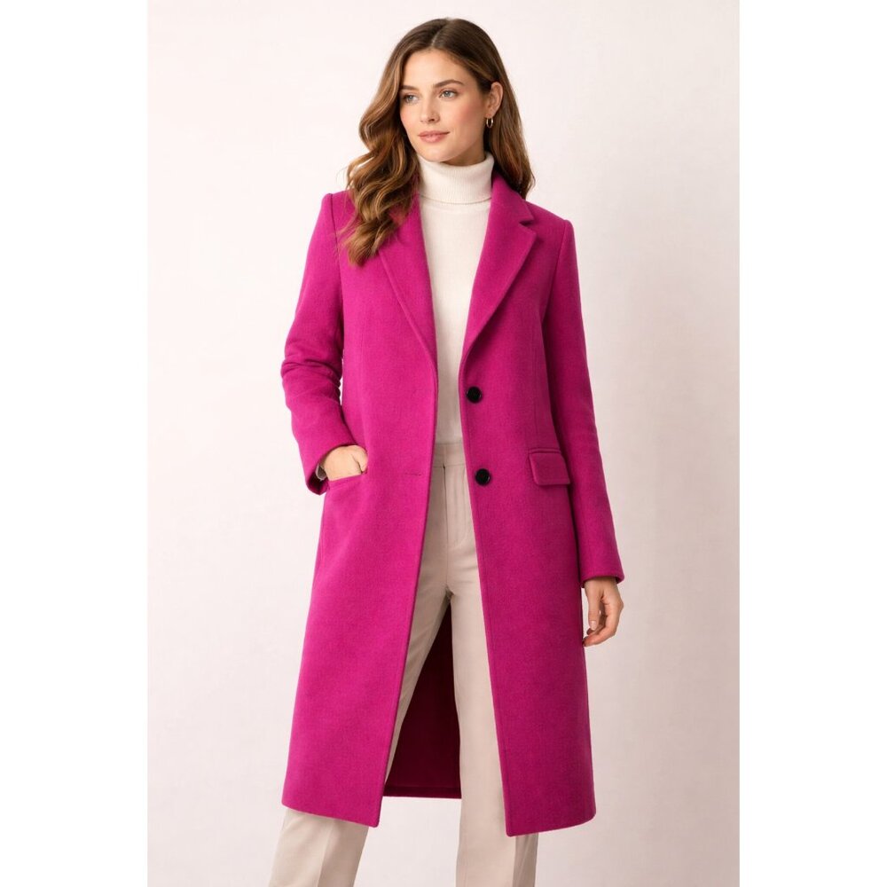 NWOT Loft Women's Pink Coat Jacket Wool Blend longline Size L Barbiecore Rosette